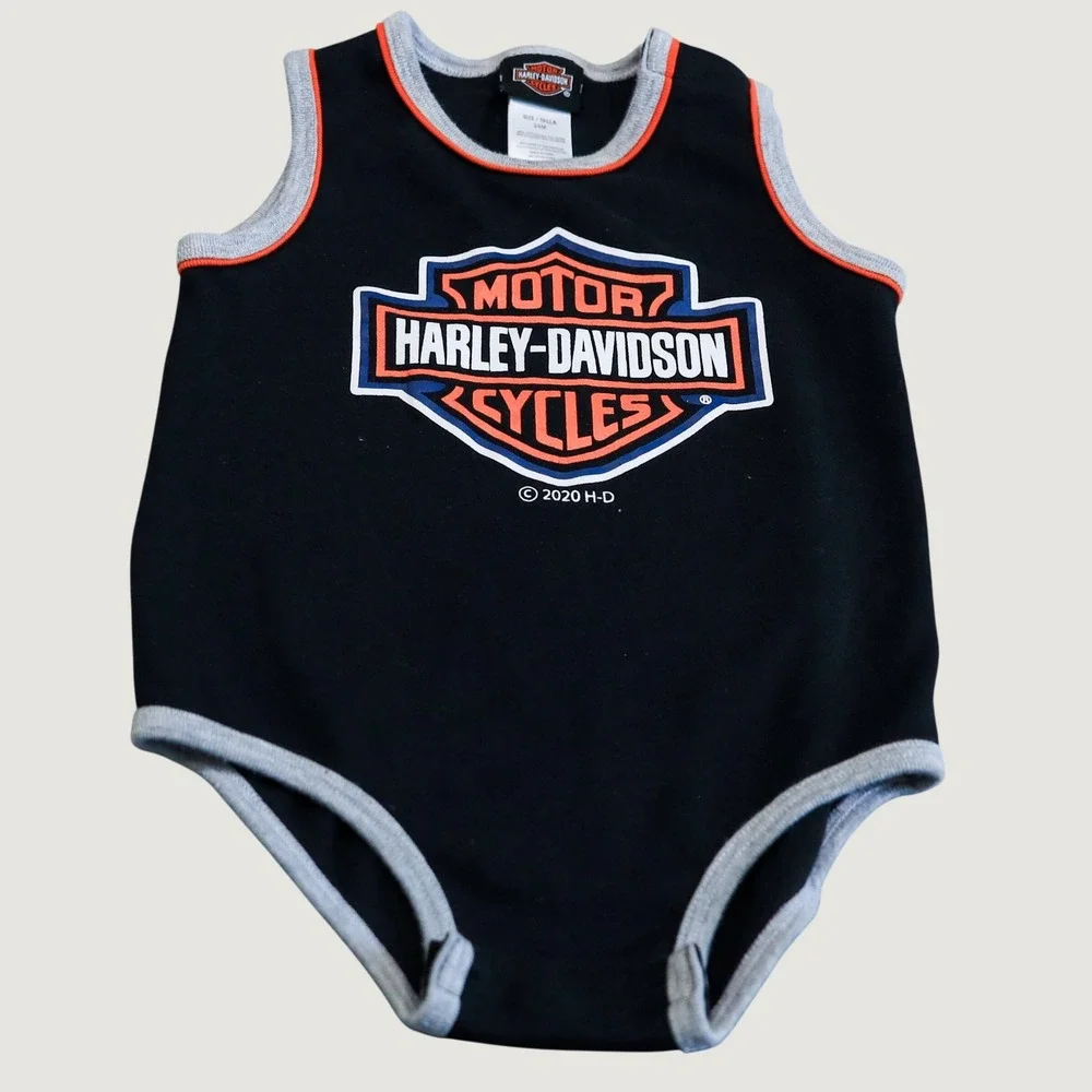 Harley Davidson Bodysuit Kids 24M Black Logo Sleeveless Onesie